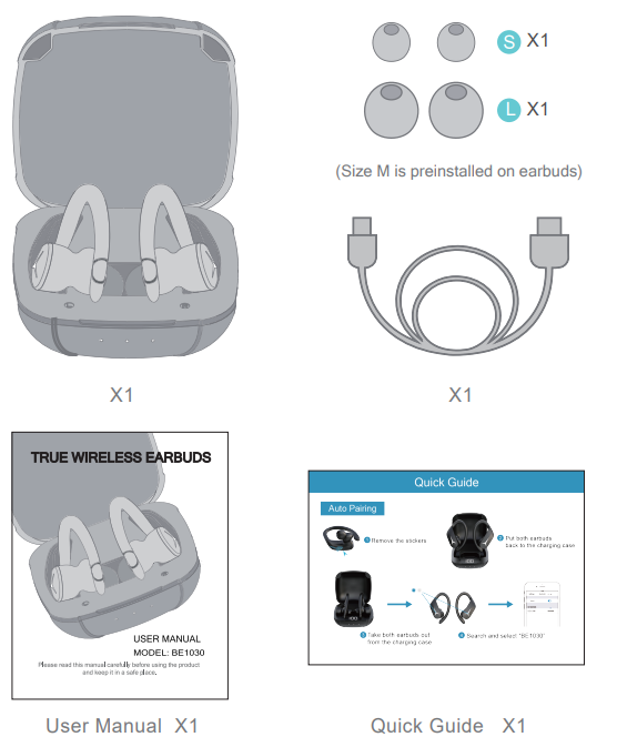 Kinlan Technology BE1030 True Wireless Earbuds-PACKING LIST
