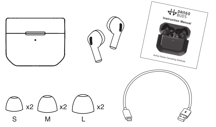 Dango Buds Active Noise Cancelling Earbuds-Packaging Contents