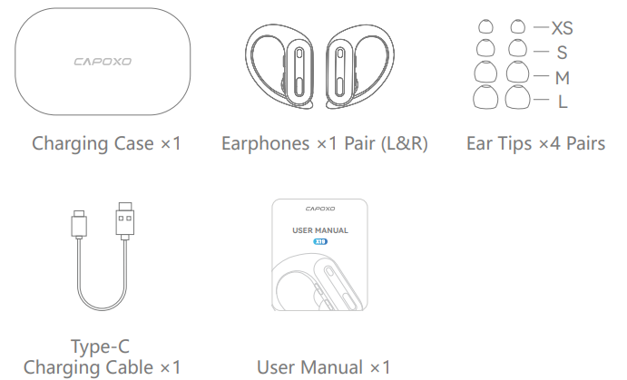 Capoxo X19 Wireless Earbuds-Packing List