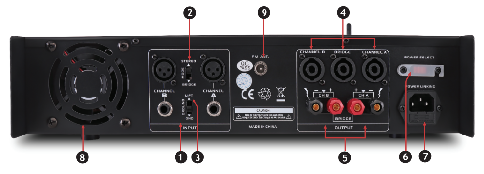 Pyle Audio Power Amplifier PTA 1000BTEU-PTA1000BTUK-Back Panel
