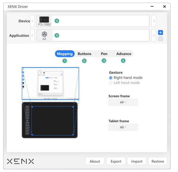 Xenx P3-1060 Graphics Tablet-Xenx Driver settings
