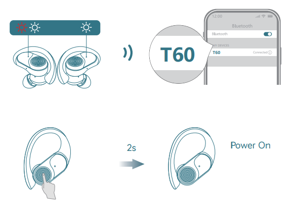 Pocbuds T60 True Wireless Earbuds-Bluetooth Pairing A