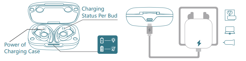 Pocbuds T60 True Wireless Earbuds-Type-C USB charging