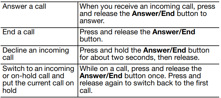 Bose OE2i Audio Headphones-Call-related functions A