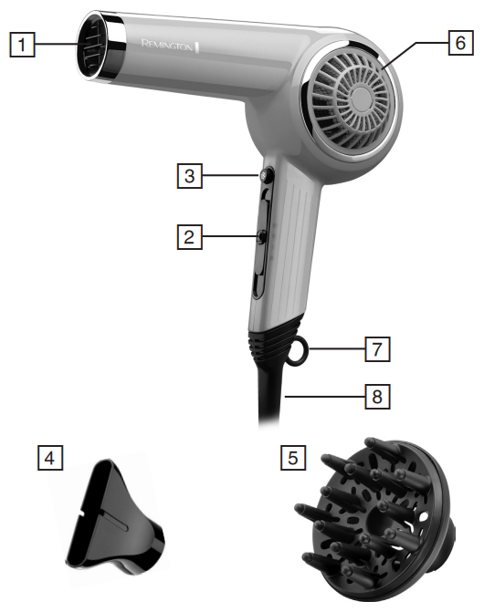 Remington Bombshell Blue Retro Dryer D4110OB-PARTS