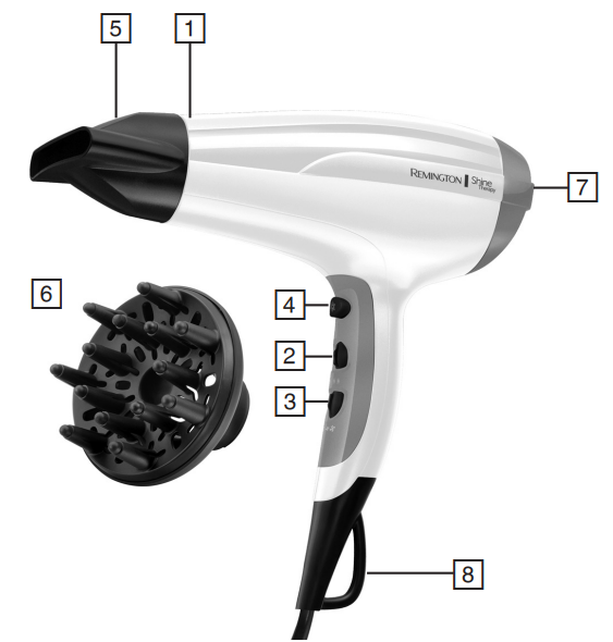 Remington Shine Therapy Dryer D5216-PARTS
