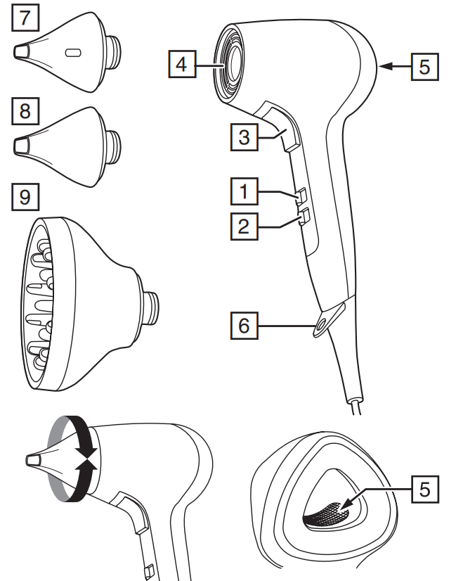 Remington AIR3D Dryer D7777-PARTS